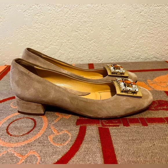 NAPOLEONI Shoes Made in Italy Size 37. Bleige Suede With Buckle And Crystals On. - Picture 2 of 8